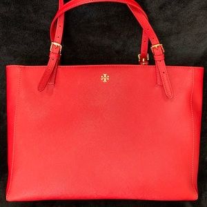 Tory Burch Red Leather Large York Buckle Tote